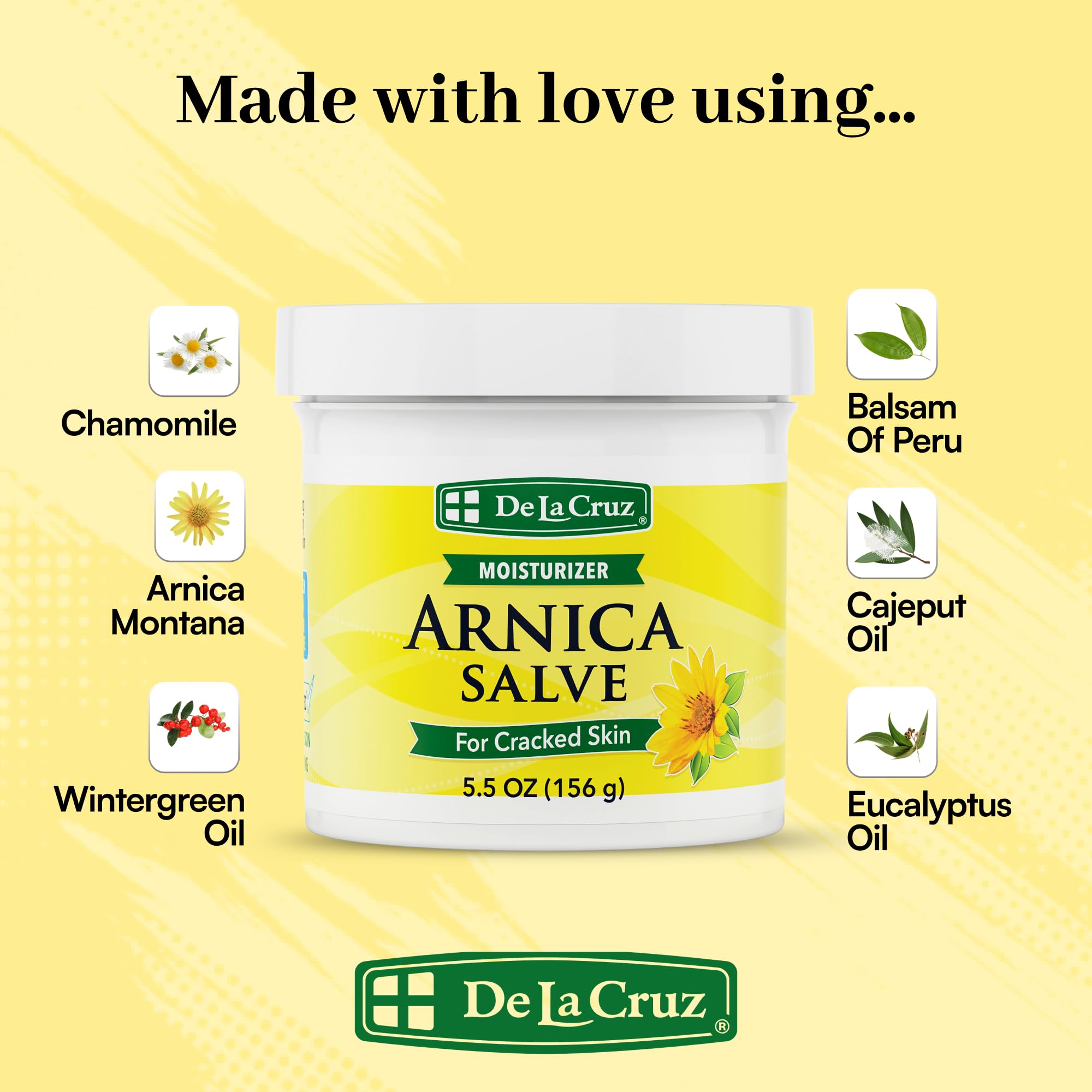 De La Cruz Arnica Salve Foot Care Cream for Dry Cracked Heels & Feet, Skin Care, Hand Salve, 24 Hour Moisture Balm, JUMBO 5.5 OZ - Image 3