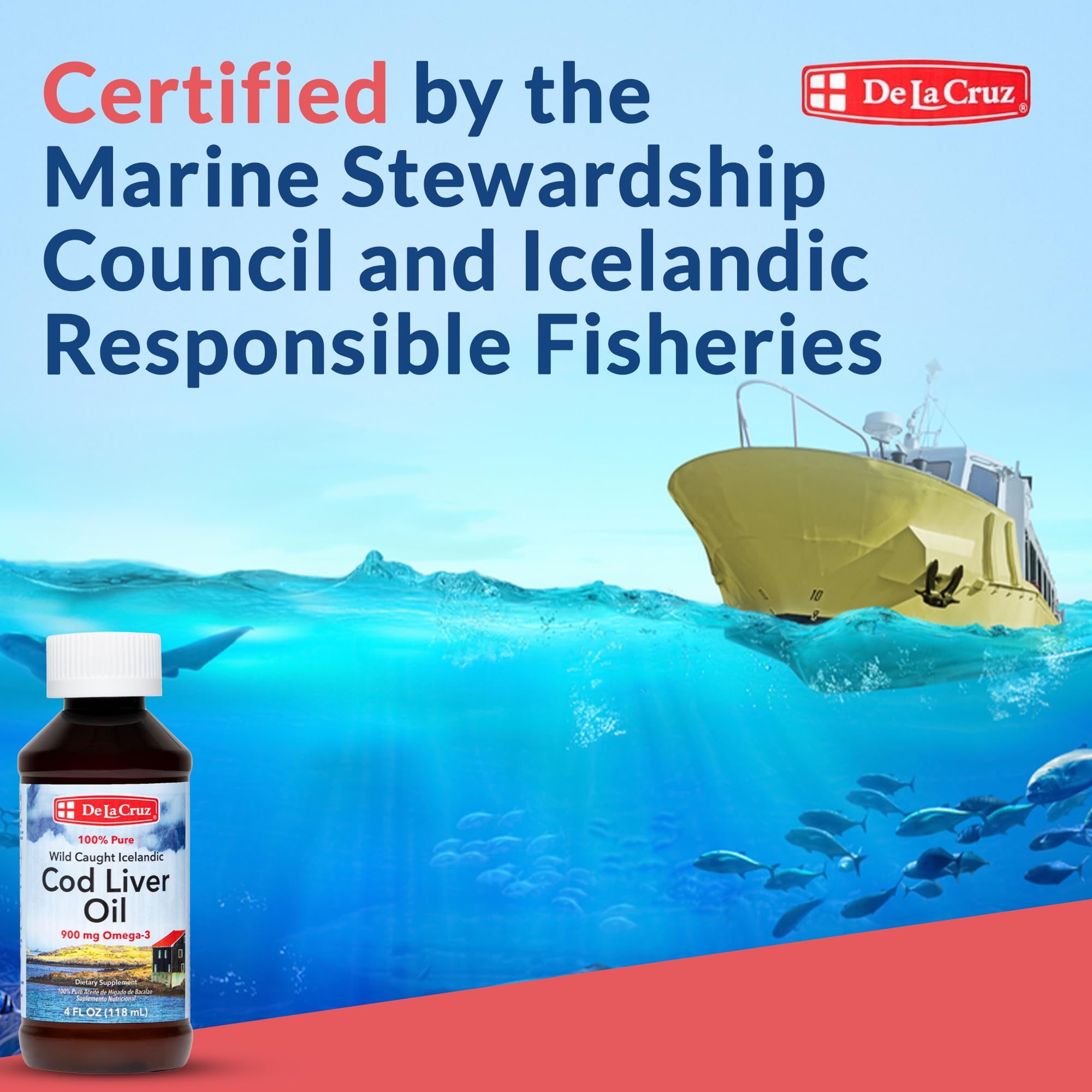De La Cruz Cod Liver Oil Liquid Pure Wild Caught Icelandic Fish Oil Rich in Vitamin D & Omega 3 Fish Oil, Omega 3 Supplements 4 FL OZ (118 mL) - Image 5