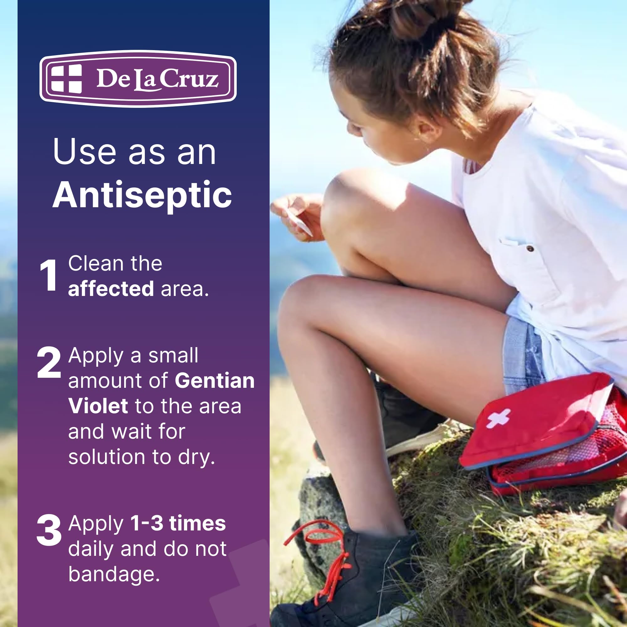 De La Cruz Gentian Violet - Violeta de Genciana - Tincture of Violet 1% First Aid Antiseptic, 1 FL OZ (2 Bottles) - Image 4