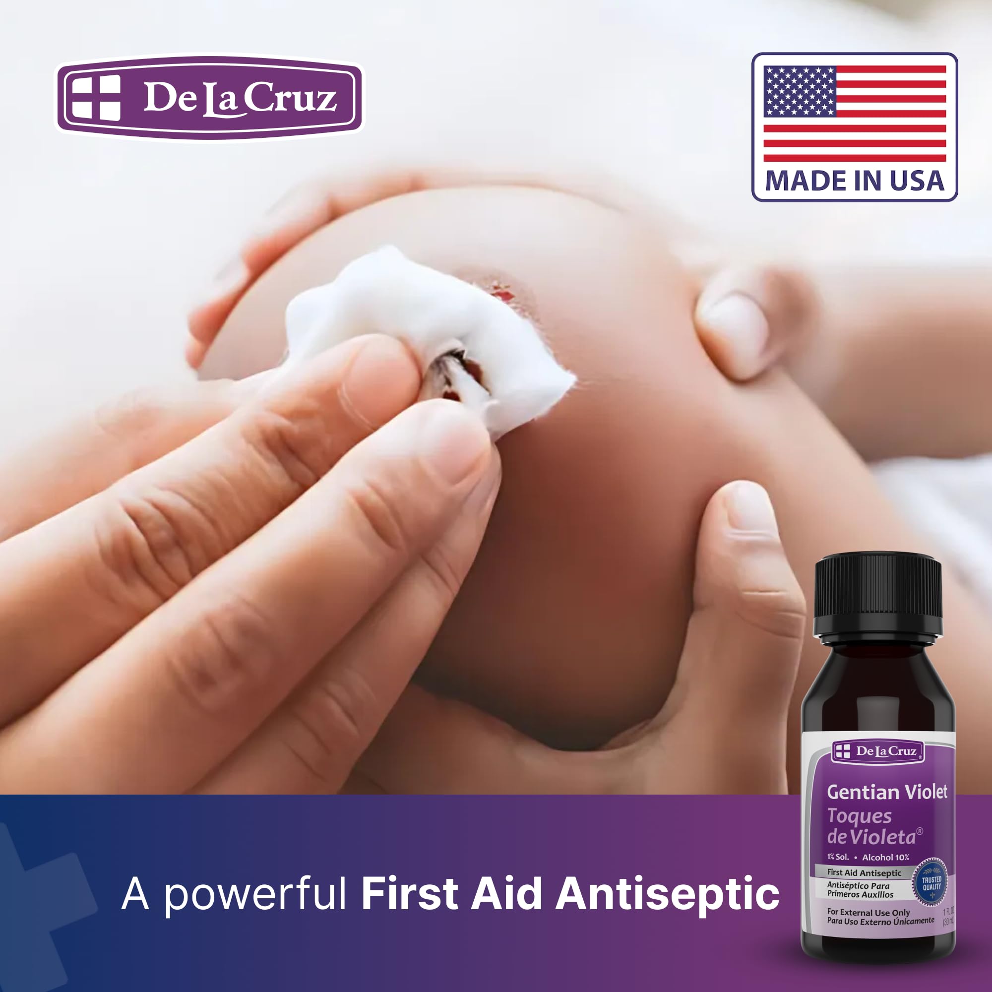 De La Cruz Gentian Violet - Violeta de Genciana - Tincture of Violet 1% First Aid Antiseptic, 1 FL OZ (2 Bottles) - Image 5