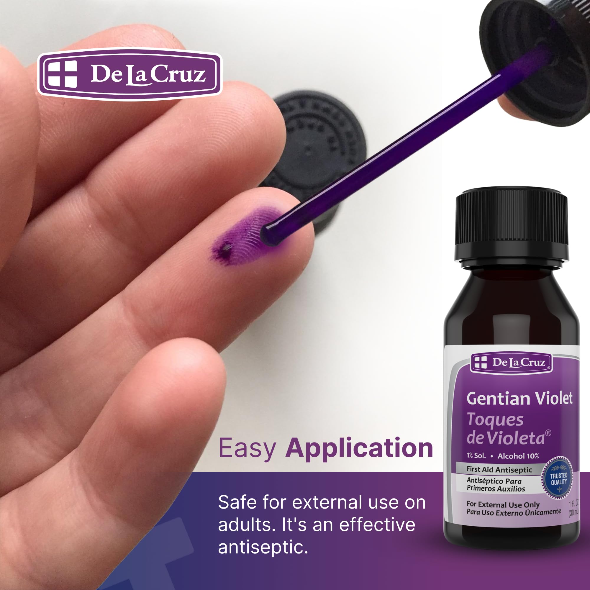 De La Cruz Gentian Violet - Violeta de Genciana - Tincture of Violet 1% First Aid Antiseptic, 1 FL OZ (2 Bottles) - Image 6
