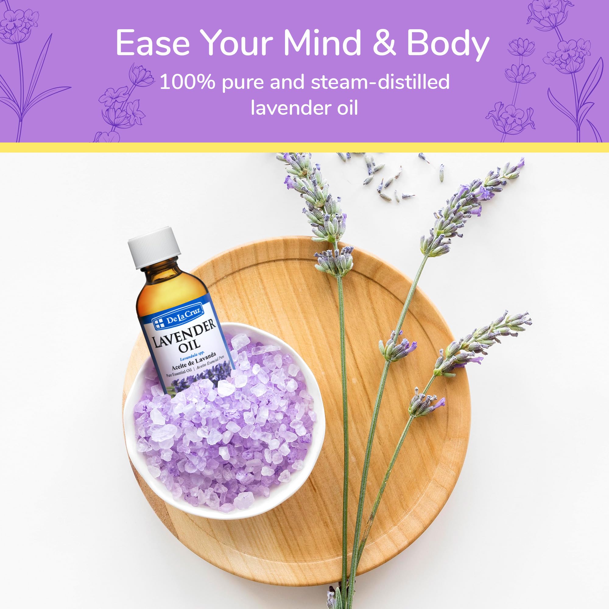 De La Cruz Lavender Essential Oil Steam-Distilled - 100% Pure Lavender Oil for Aromatherapy 2 Fl Oz (Pack of 1) - Image 4