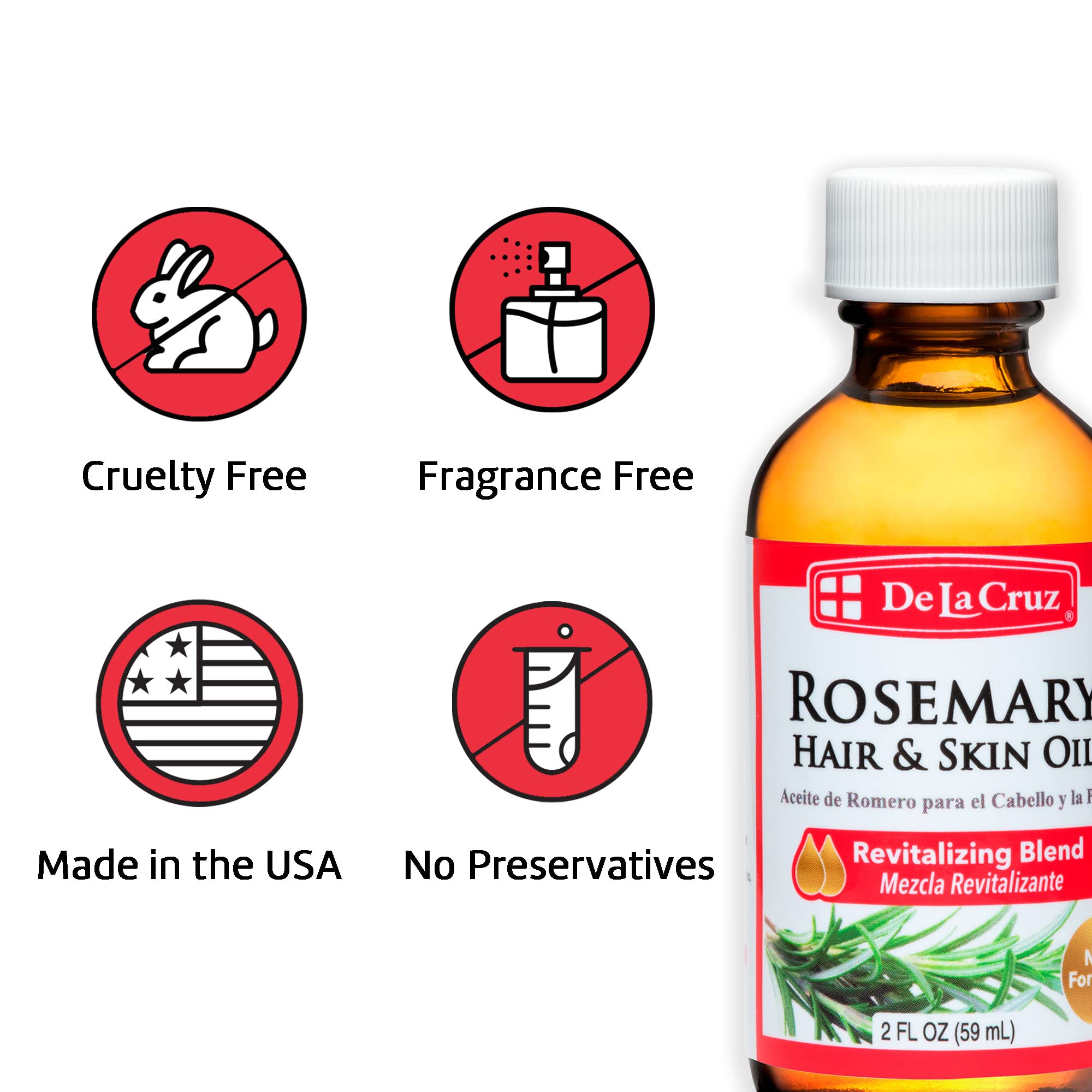 De La Cruz Rosemary Oil Blend Moisturizer with Castor, Avocado and Olive Oil, Glass Bottle, for Hair and Skin, 2 FL. OZ. - Image 8